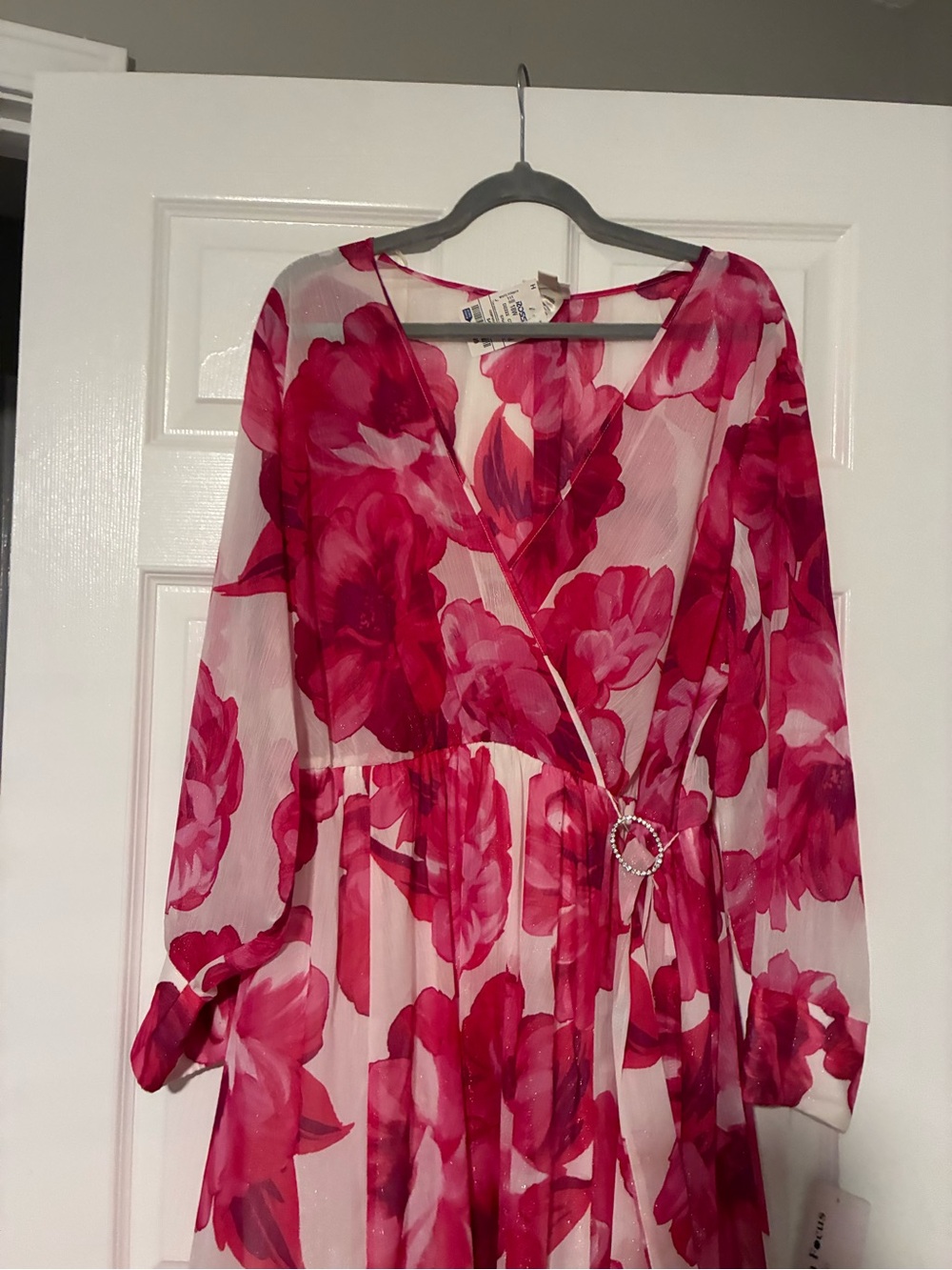 Enfocus Studio Fuchsia Floral Long Sleeve Wrap Dress